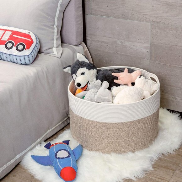 Extra Large 22 x 14in Decorative Blanket Basket for Living Room, Laundry Basket, - Picture 9 of 9